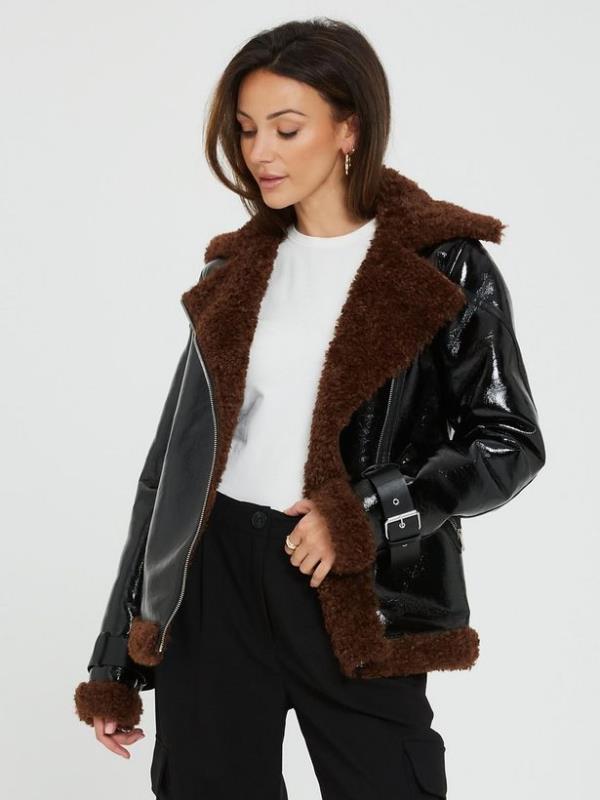 Michelle in Vinyl Aviator Jacket in Black which is over fifty per cent off